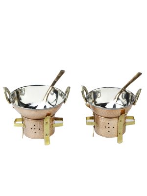 3 x Copper Karahi n Serving Spoons