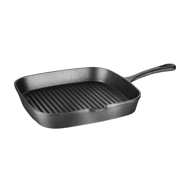 Square Cast Iron Ribbed Skillet Pan 24cm